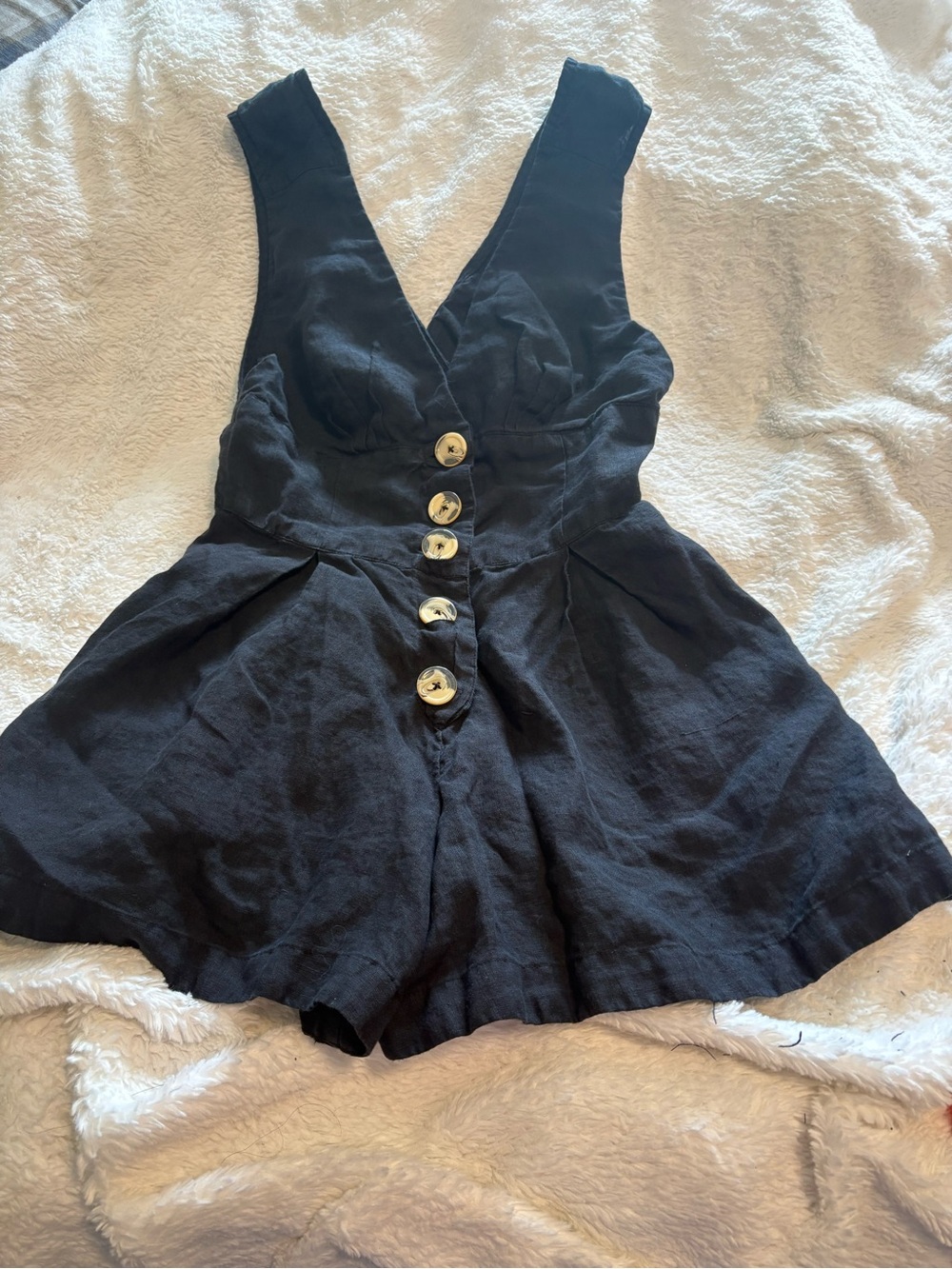 Free People Black Sleeveless V-Neck Button Romper